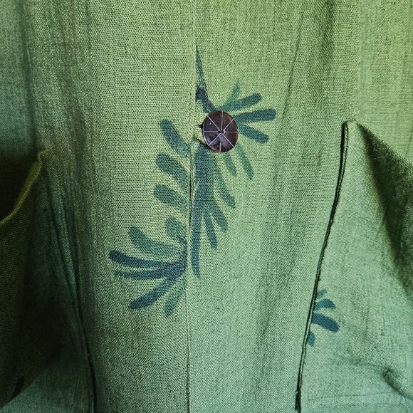 Asiacraft Gently Used Green Linen/Rayon Banded Collar Tunic & Skirt  Sz L - Picture 4 of 9